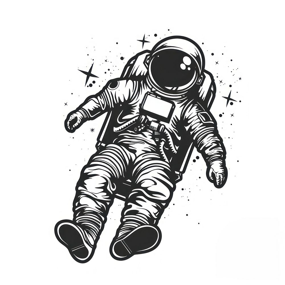 Astronaut in space tattoo flat illustration illustrated stencil drawing.