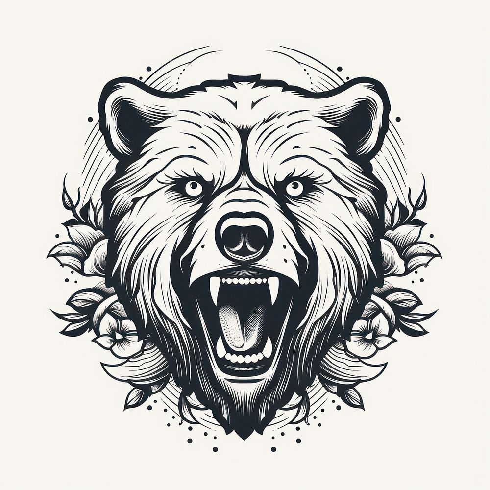 Bear tattoo flat illustration illustrated wildlife drawing.