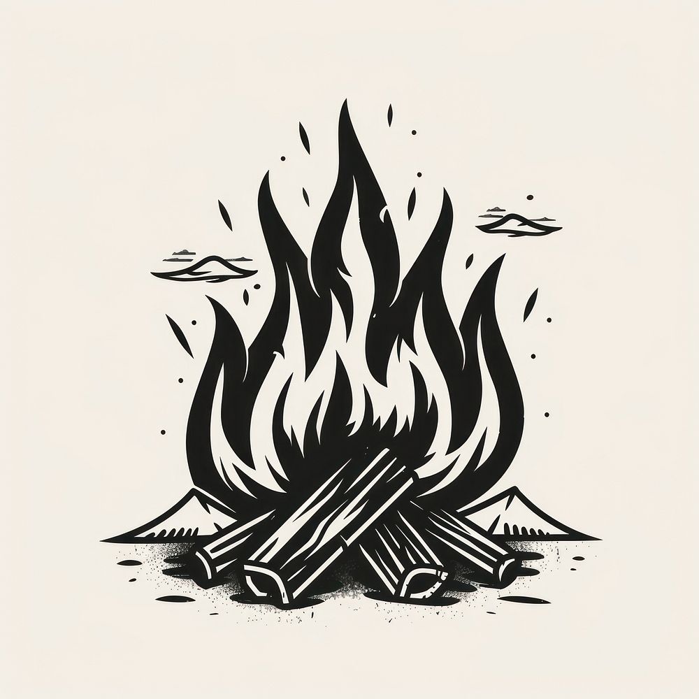 Bonfire tattoo flat illustration stencil animal flame.