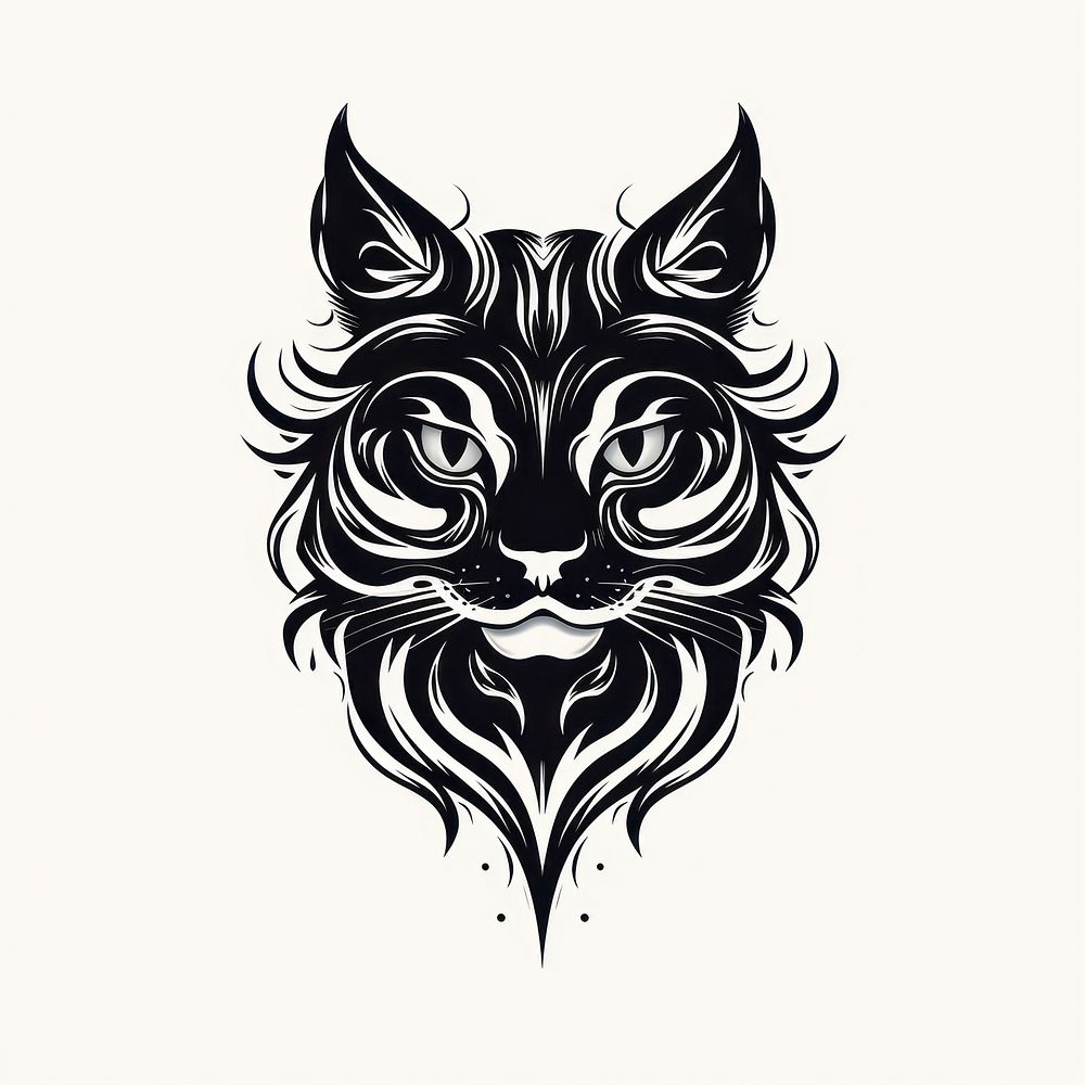 Cat tattoo flat illustration logo wildlife stencil.