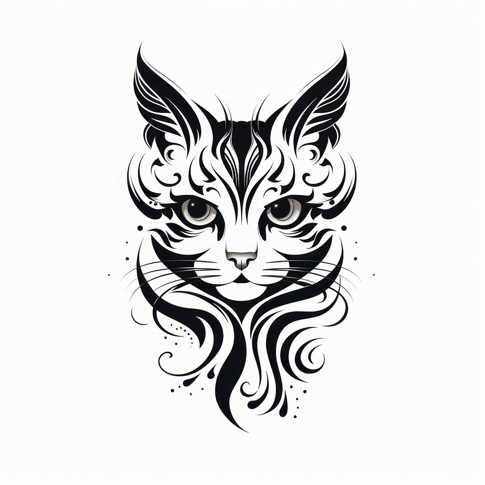 Cat tattoo flat illustration wildlife stencil panther.