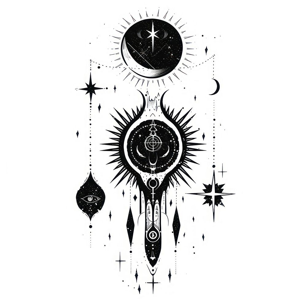 Celestial mystic esoteric magic tattoo flat illustration illustrated cutlery drawing.