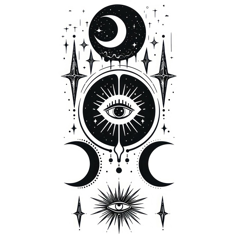 Celestial mystic esoteric magic tattoo flat illustration art.