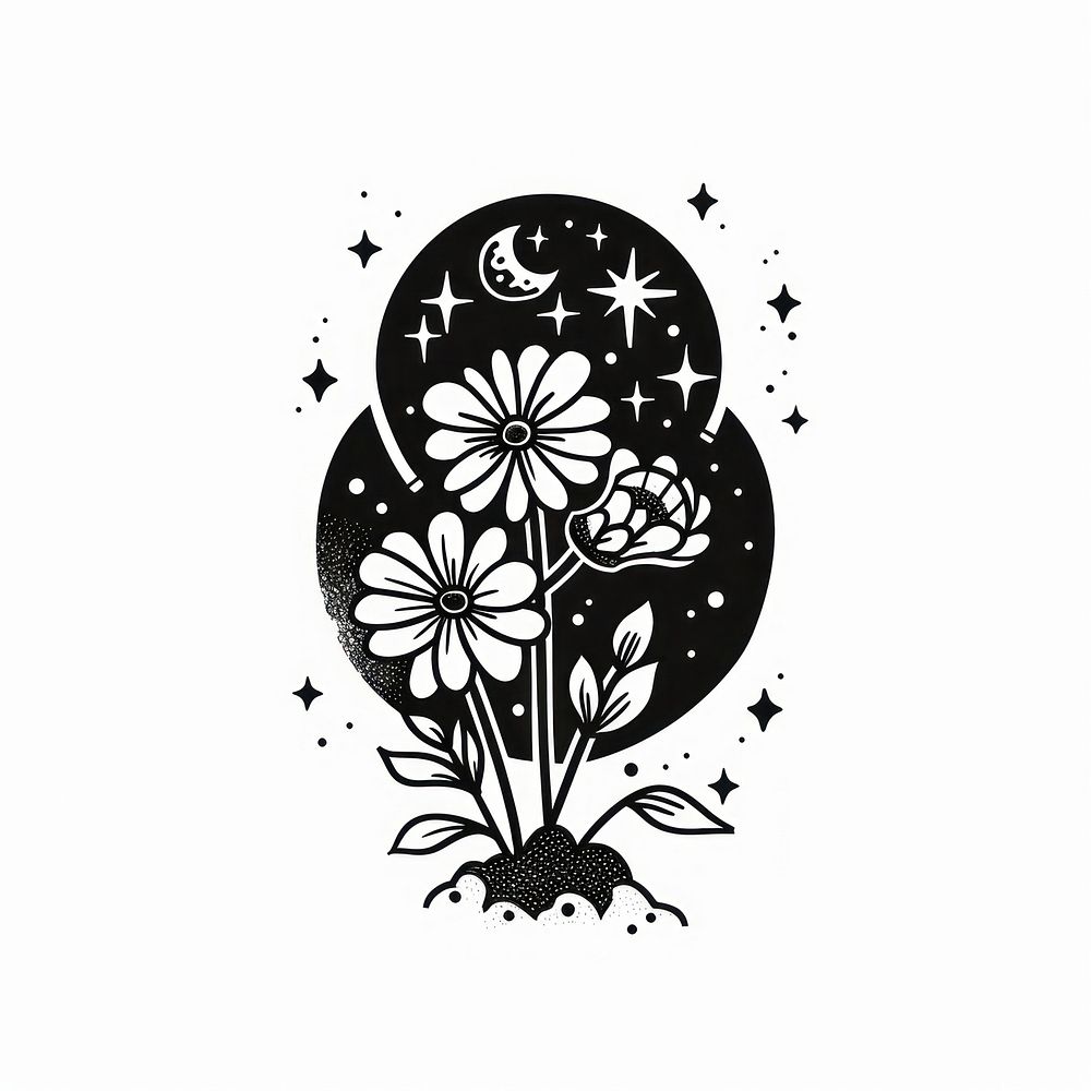 Cute flower earth tattoo flat illustration illustrated graphics stencil.
