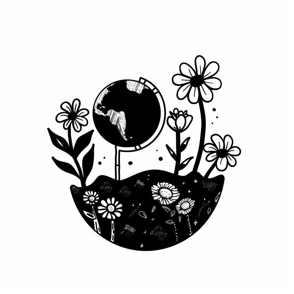 Cute flower earth tattoo flat illustration illustrated ammunition graphics.