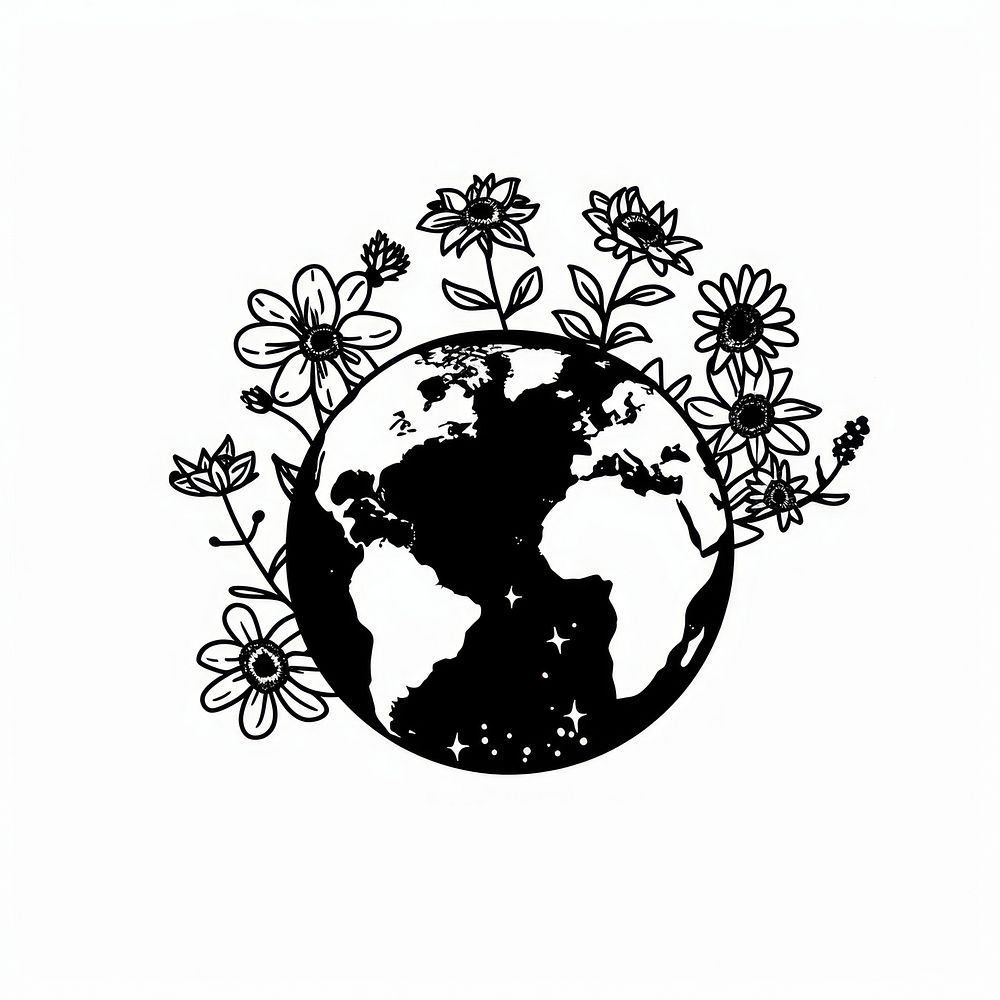 Cute flower earth tattoo flat illustration chandelier silhouette astronomy.