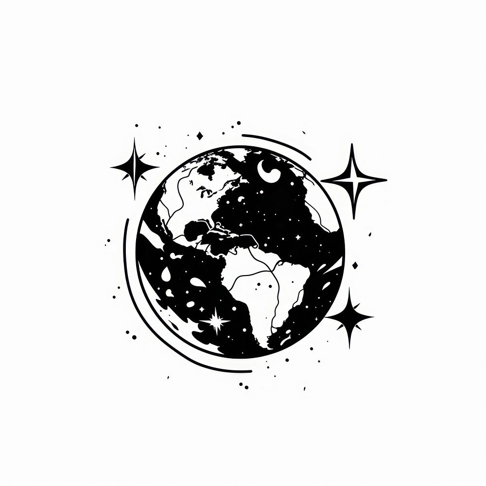 Earth tattoo flat illustration astronomy universe symbol.