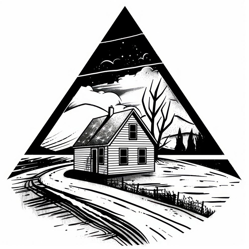 Farm house tattoo flat illustration triangle architecture illustrated.