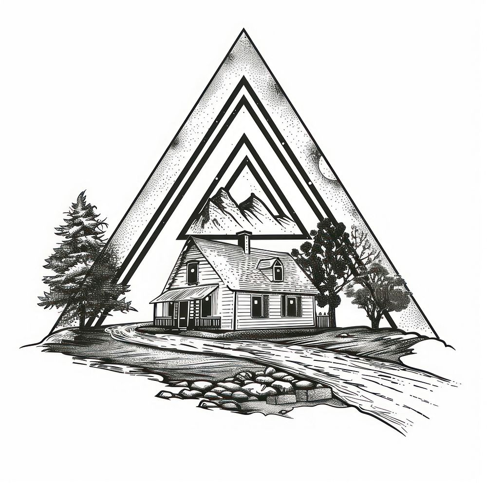 Farm house tattoo flat illustration triangle illustrated drawing.