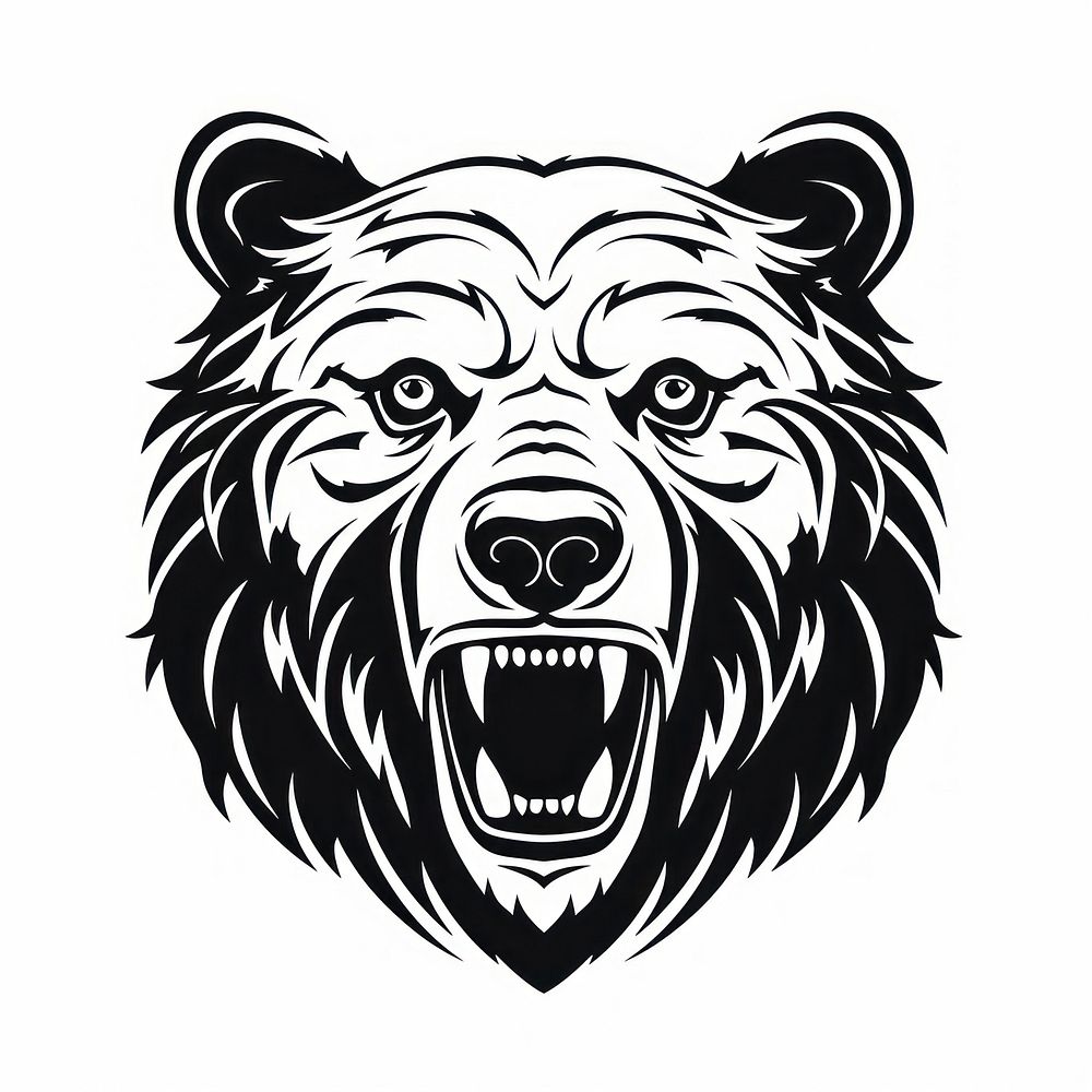 Grizzly bear tattoo flat illustration illustrated wildlife stencil.