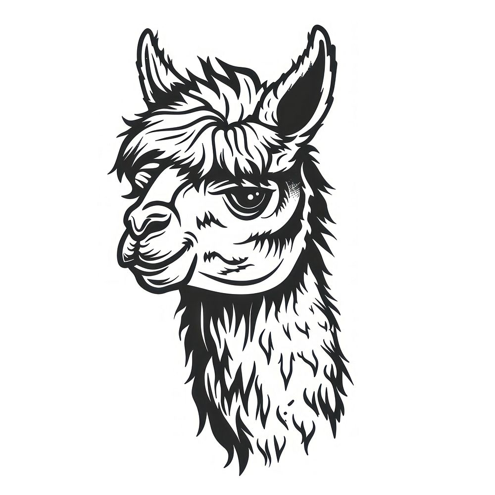 Head alpaca tattoo flat illustration illustrated drawing stencil.