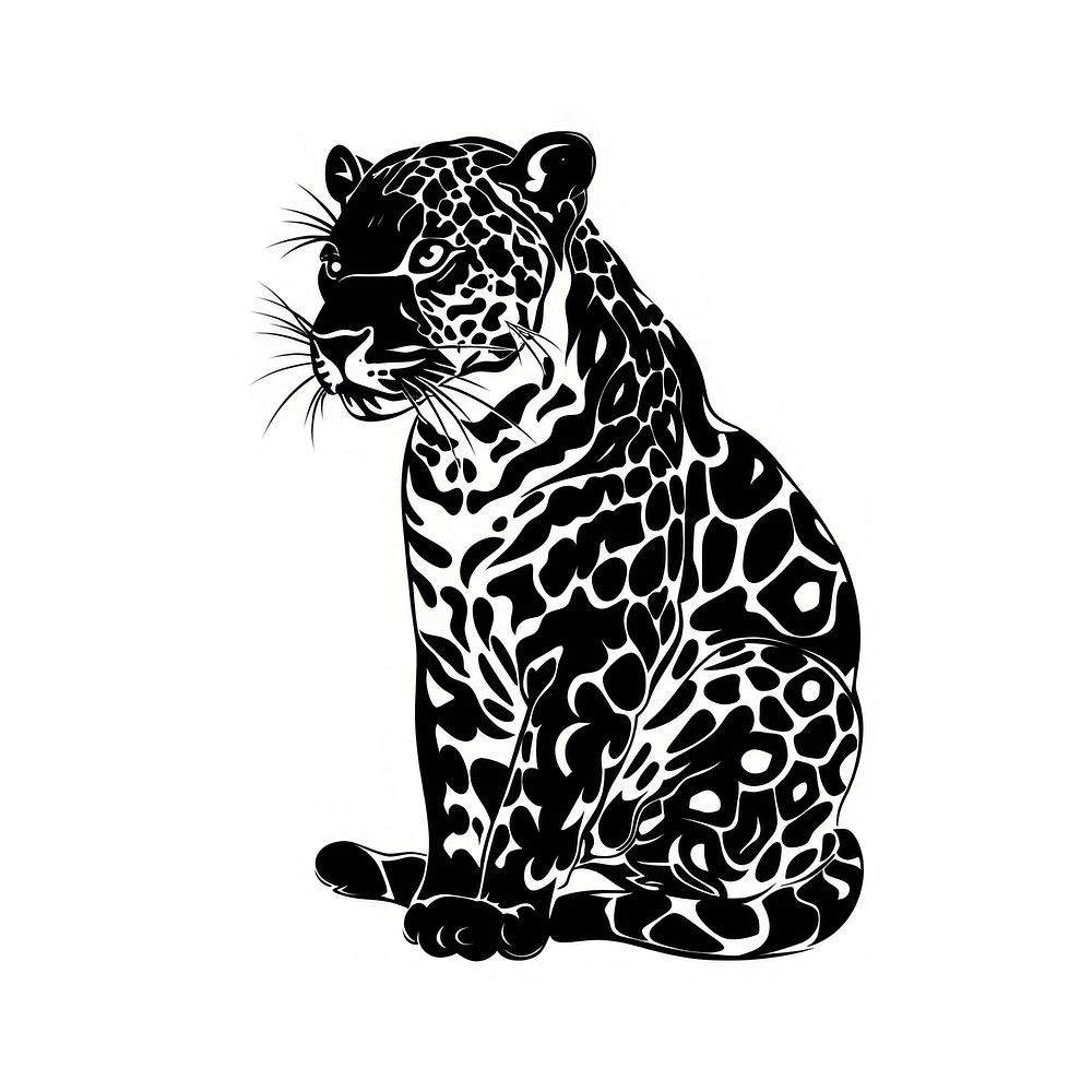Jaguar tattoo flat illustration wildlife stencil panther.