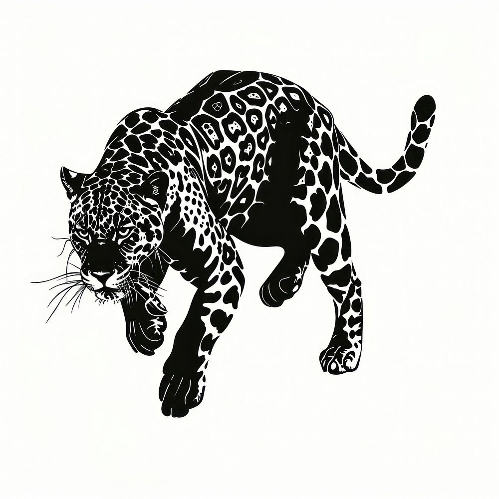 Jaguar tattoo flat illustration wildlife stencil panther.