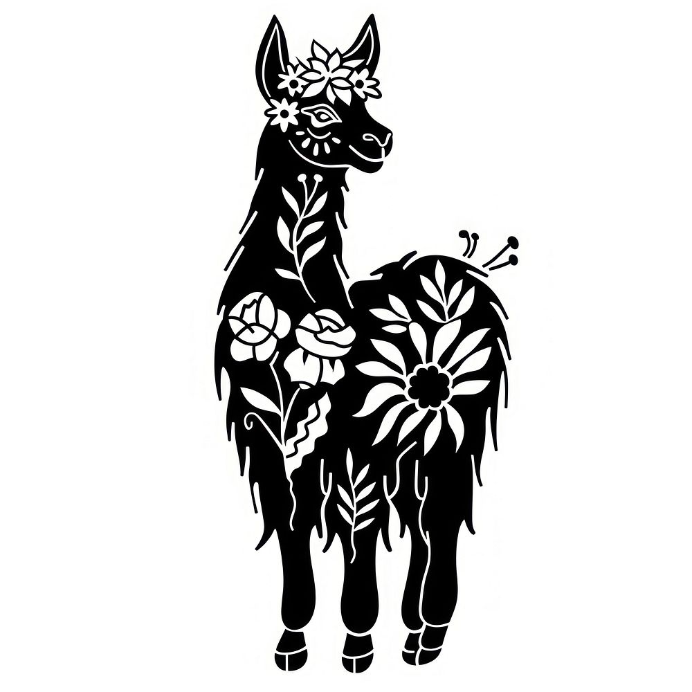 Line alpaca tattoo flat illustration silhouette kangaroo stencil.