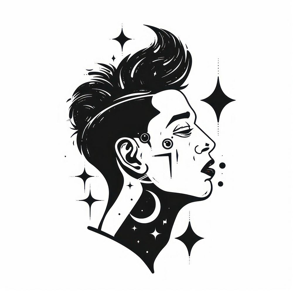 Mercury tattoo flat illustration logo stencil person.