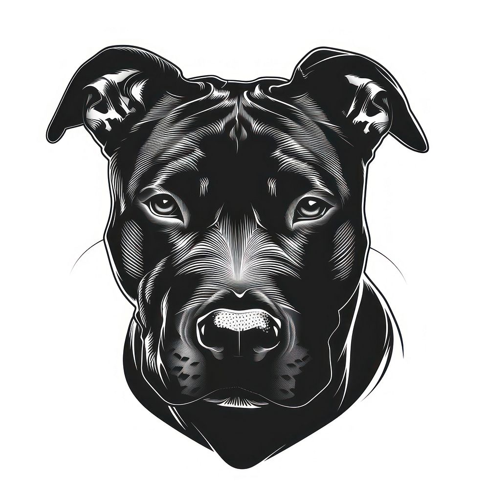 Pitbull tattoo flat illustration stencil bulldog animal.
