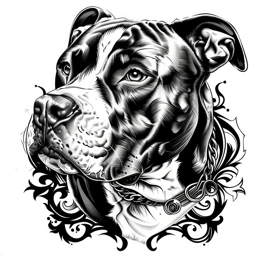 Pitbull tattoo flat illustration illustrated drawing person.