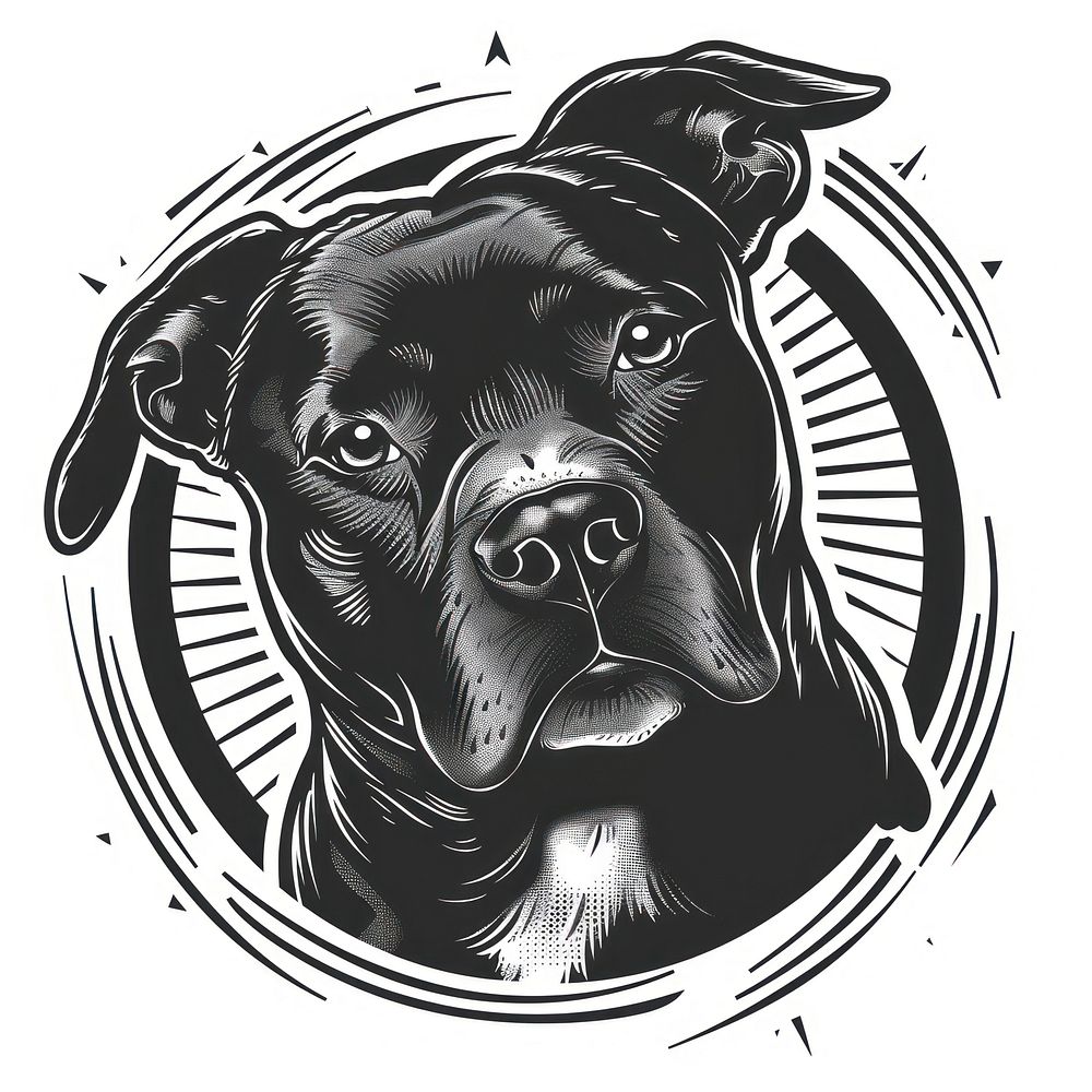 Pitbull tattoo flat illustration animal canine mammal.