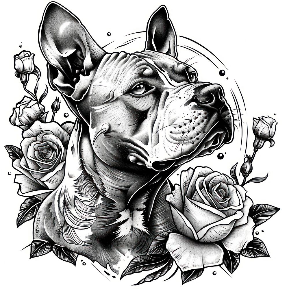 Pitbull tattoo flat illustration illustrated drawing bulldog.