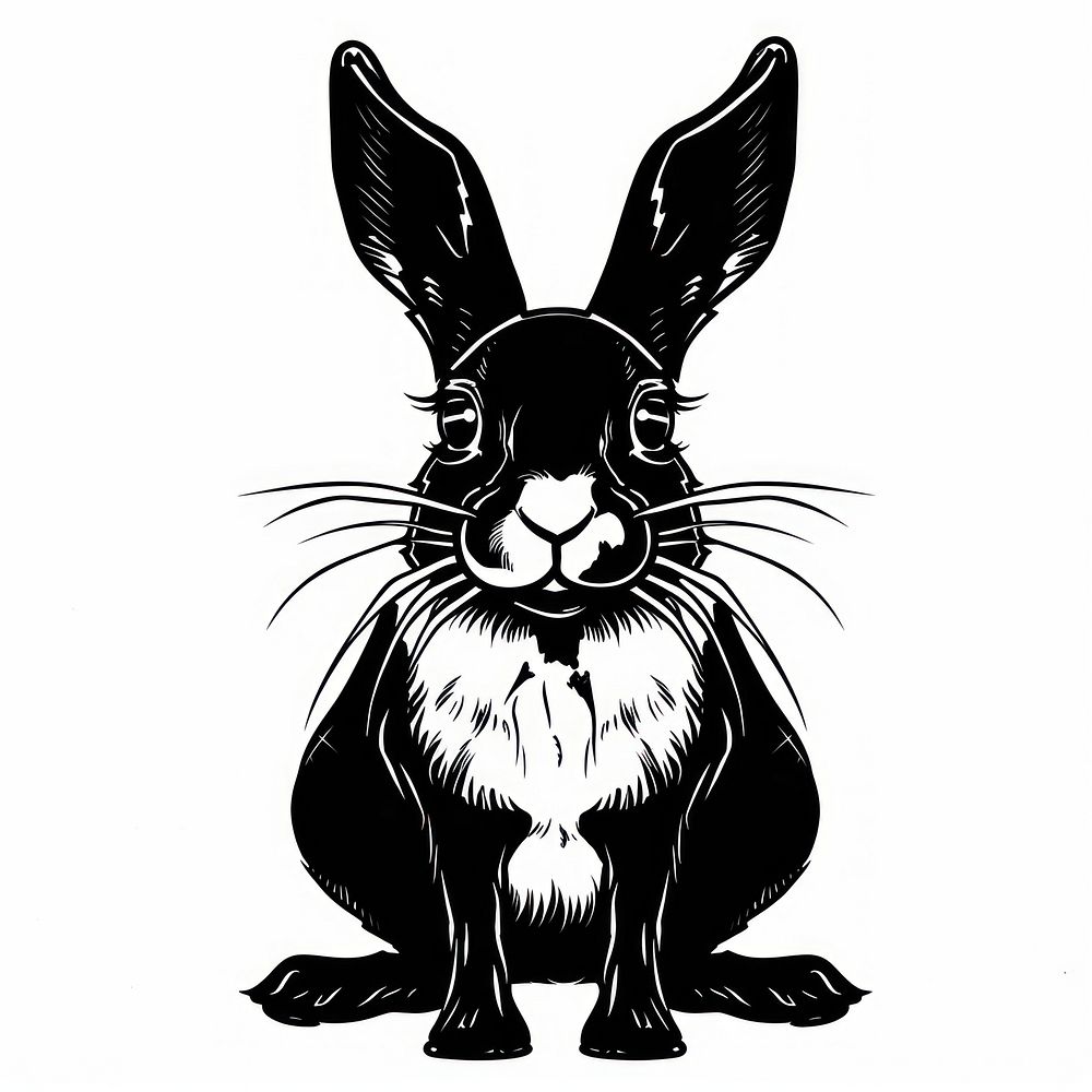 Rabbit tattoo flat illustration illustrated stencil drawing.