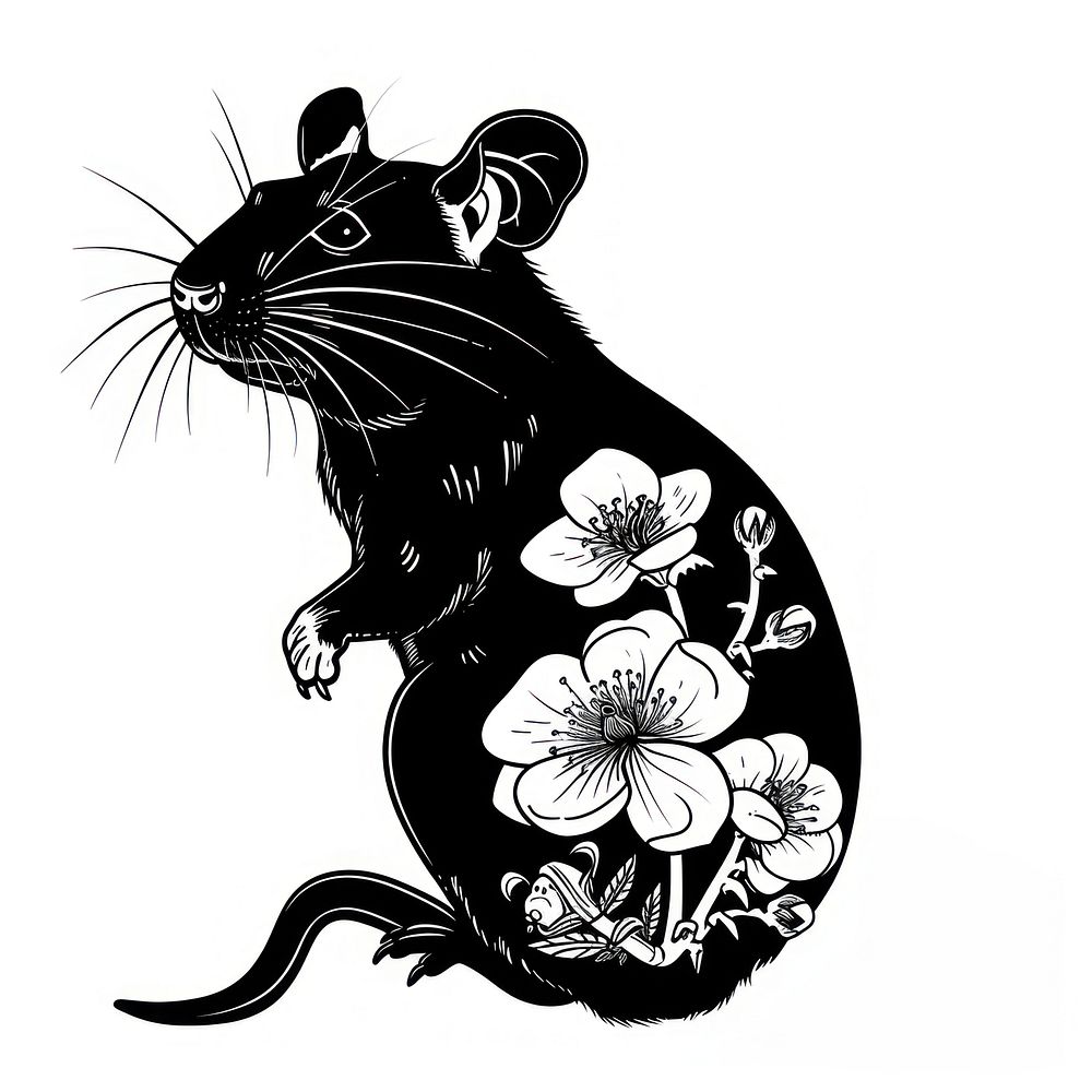 Rat tattoo flat illustration animal mammal rodent.
