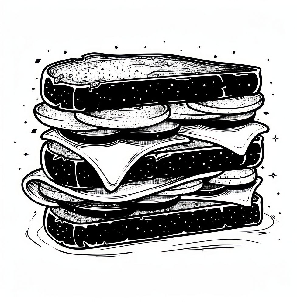 Sandwich tattoo flat illustration illustrated drawing sketch.