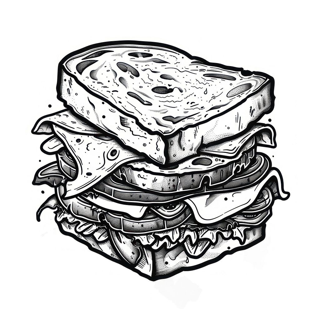 Sandwich tattoo flat illustration illustrated clothing drawing.