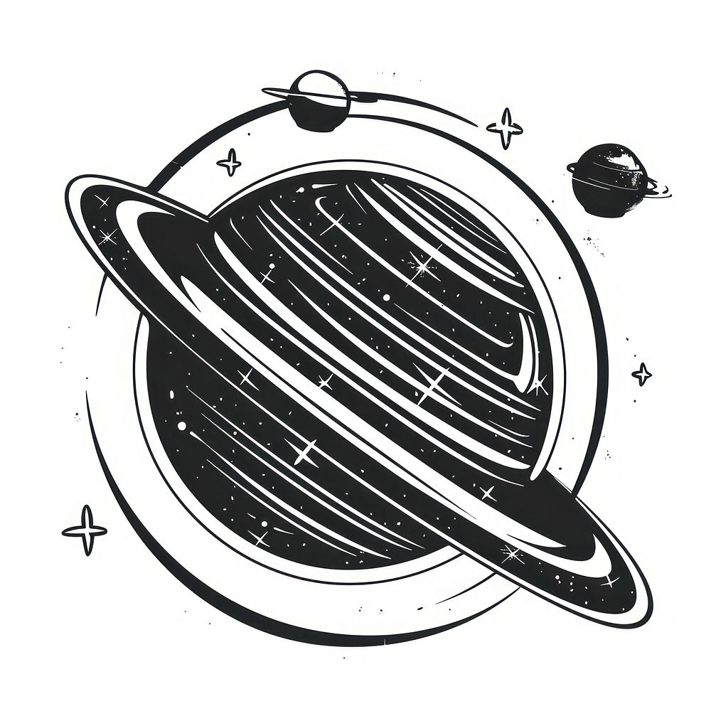 Saturn tattoo flat illustration astronomy universe planet.