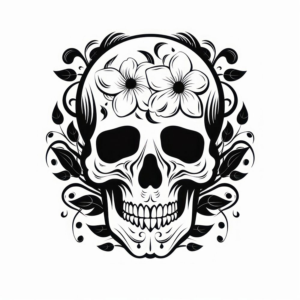 Skull tattoo flat illustration illustrated stencil drawing.