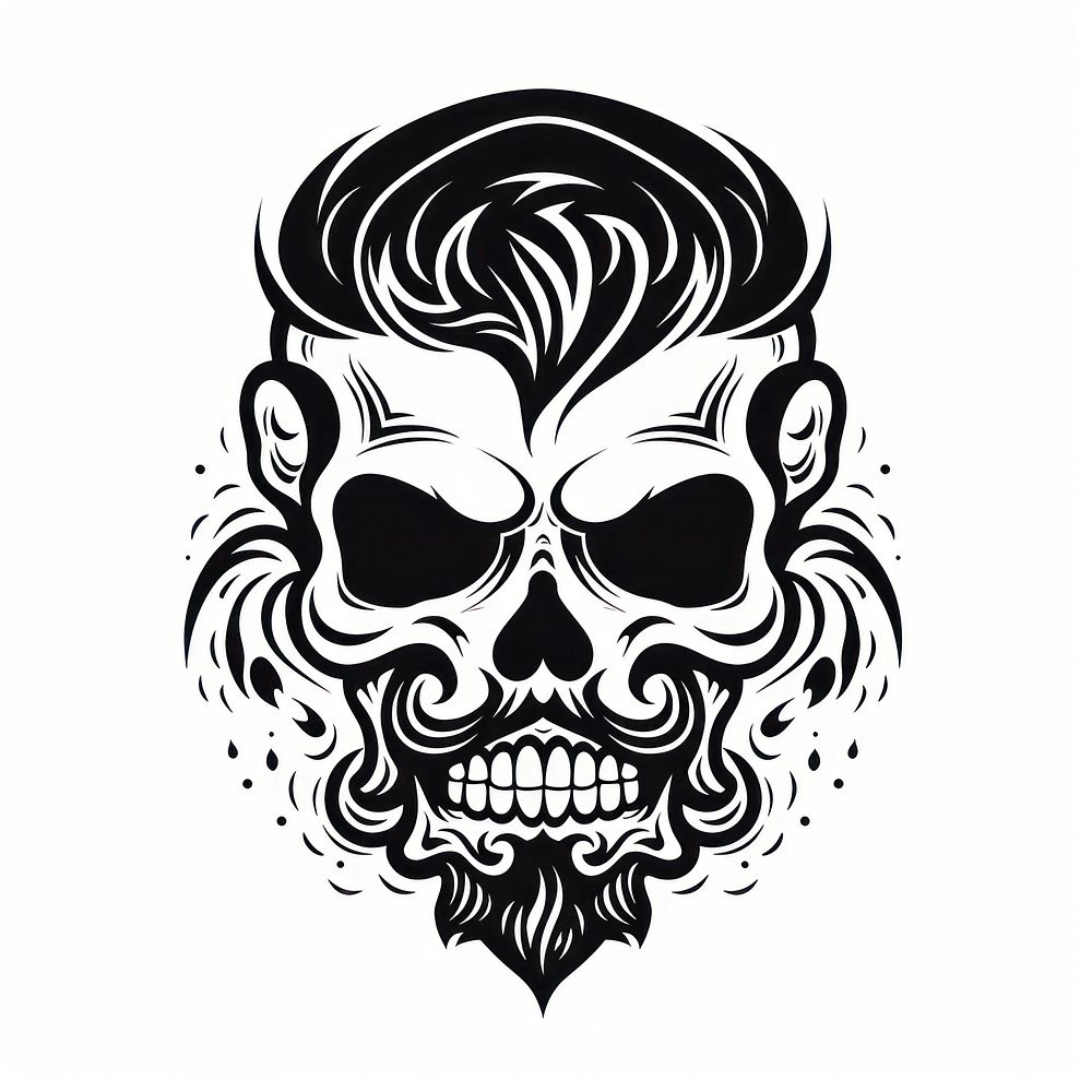 Skull tattoo flat illustration stencil symbol animal.