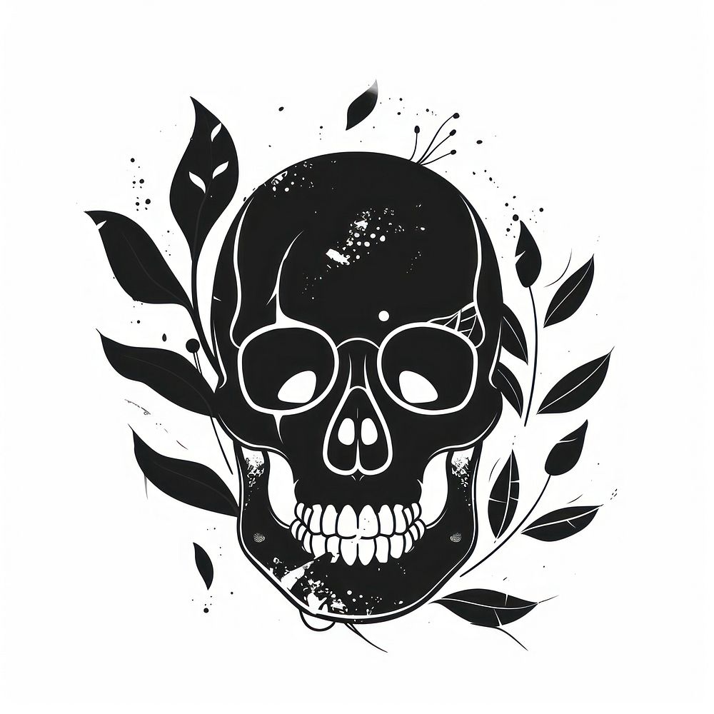 Skull tattoo flat illustration stencil bonfire symbol.