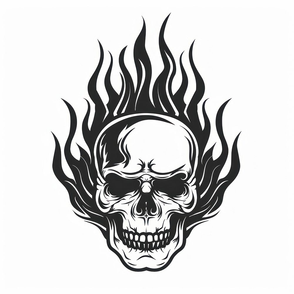 Skull fire tattoo flat illustration astronomy outdoors stencil.