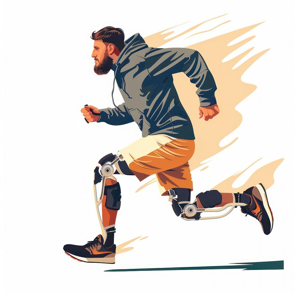 Man with prosthetic leg clothing footwear apparel.
