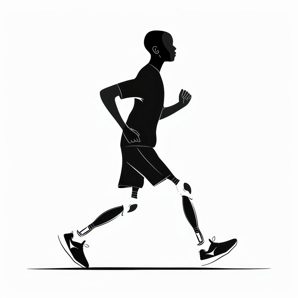 Man with prosthetic leg running silhouette jogging.
