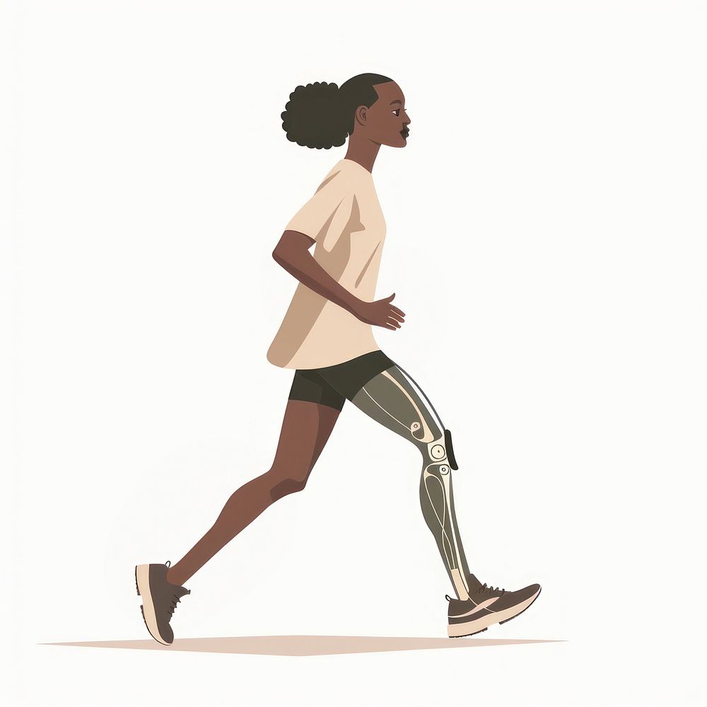 Woman with prosthetic leg running clothing walking.