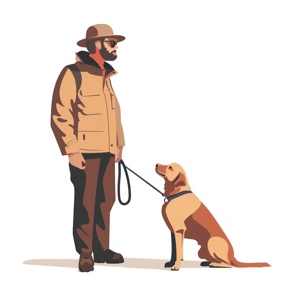 Blind man and guide dog clothing apparel person.