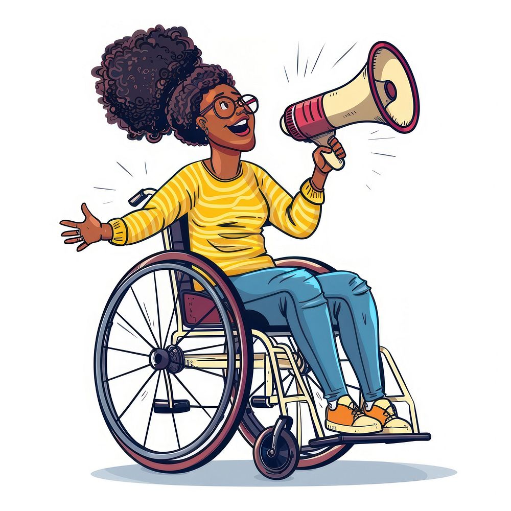 Black woman in wheelchair accessories furniture appliance.