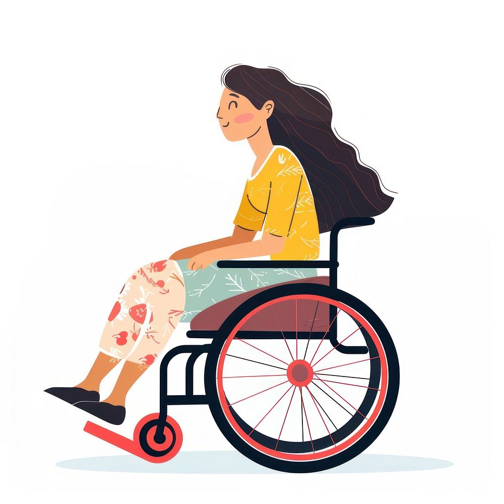 Happy woman in wheelchair furniture machine person.