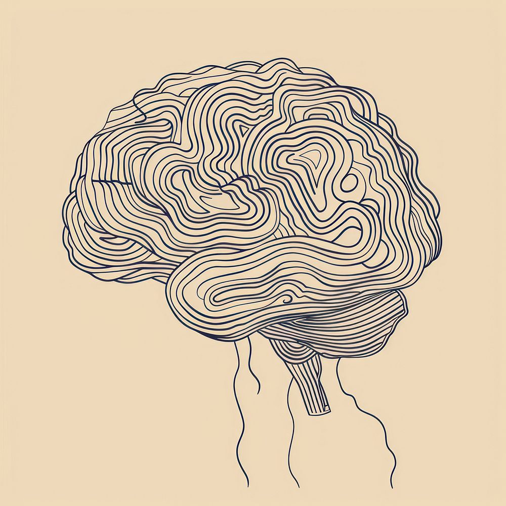 Hand drawn of brain drawing doodle illustrated.