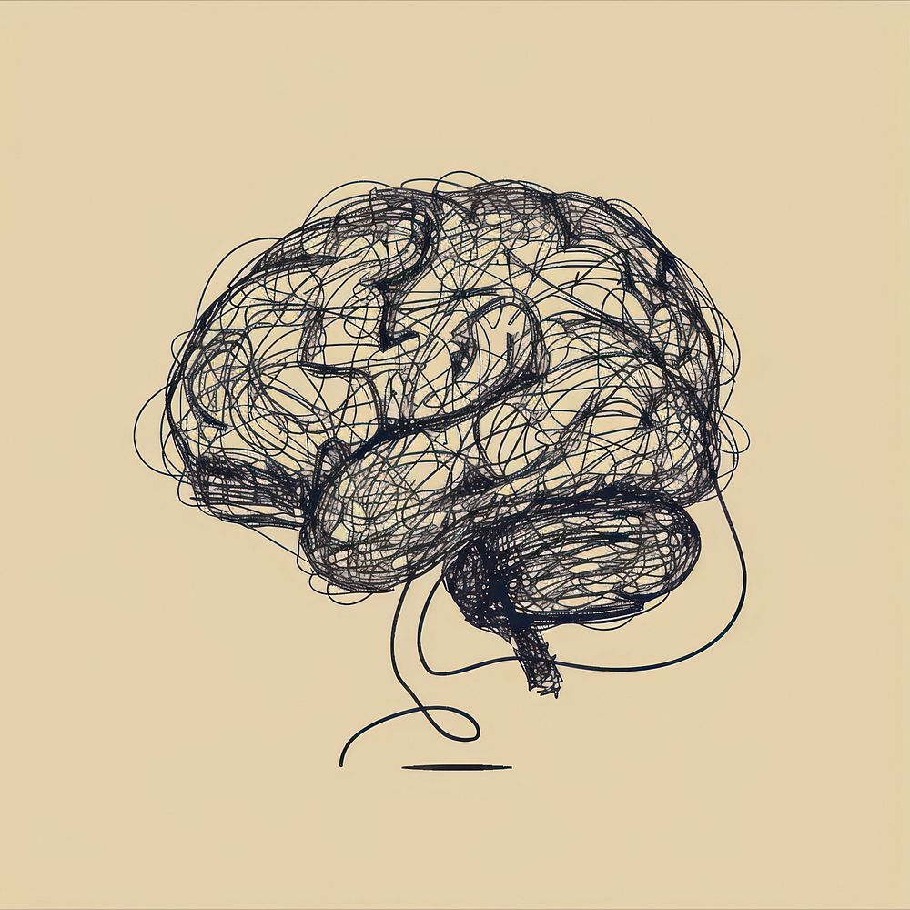 Hand drawn of brain drawing doodle illustrated.