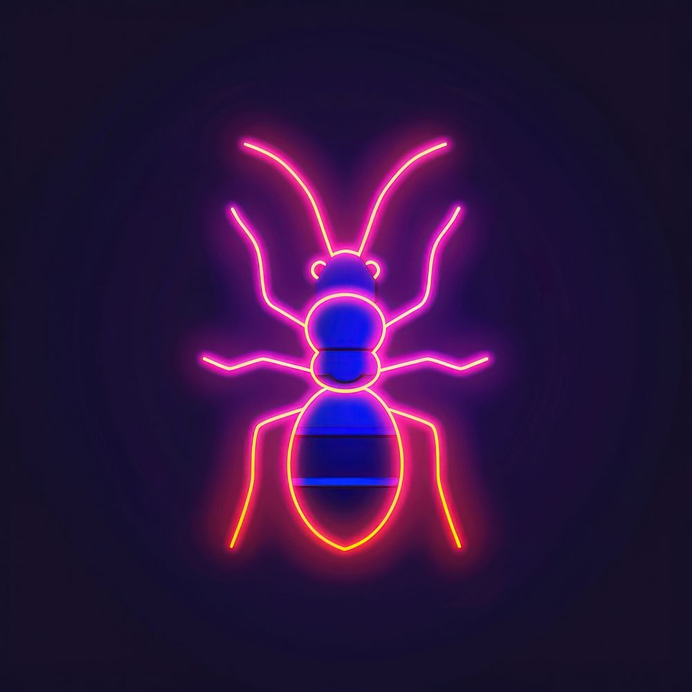 Line neon of ant icon chandelier purple light.