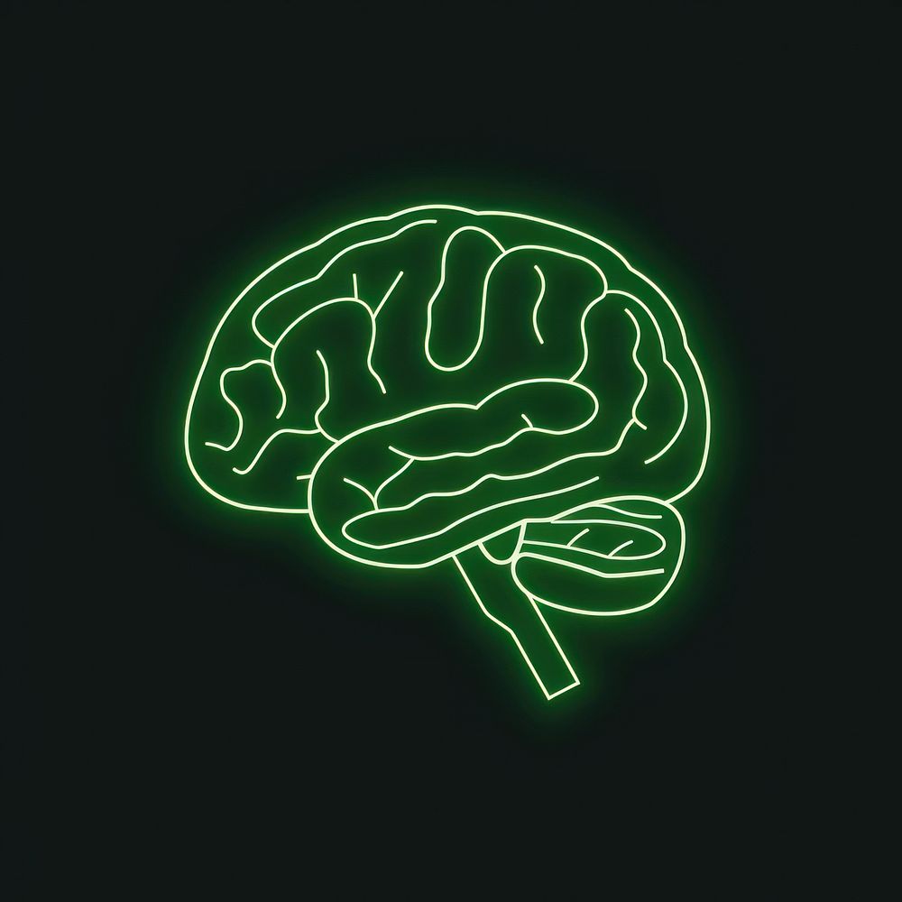 Line neon of brain icon light disk.