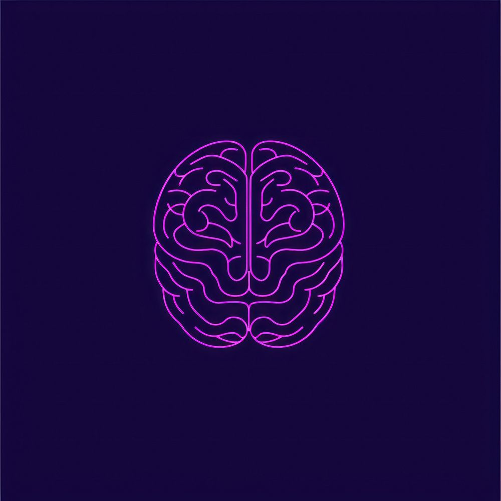 Line neon of brain icon purple blackboard disk.