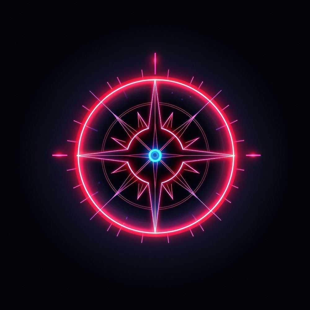 Line neon of compass icon astronomy lighting outdoors.