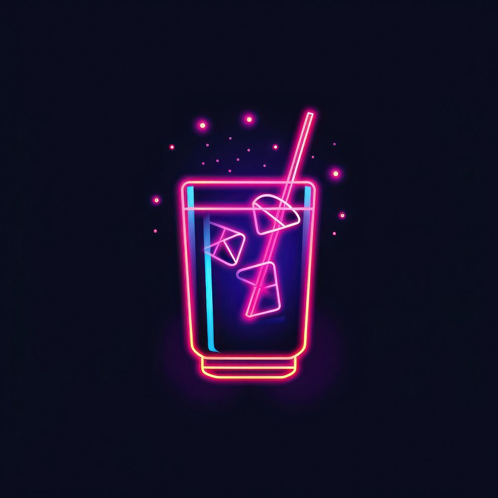 Line neon of cocktail icon lighting purple.