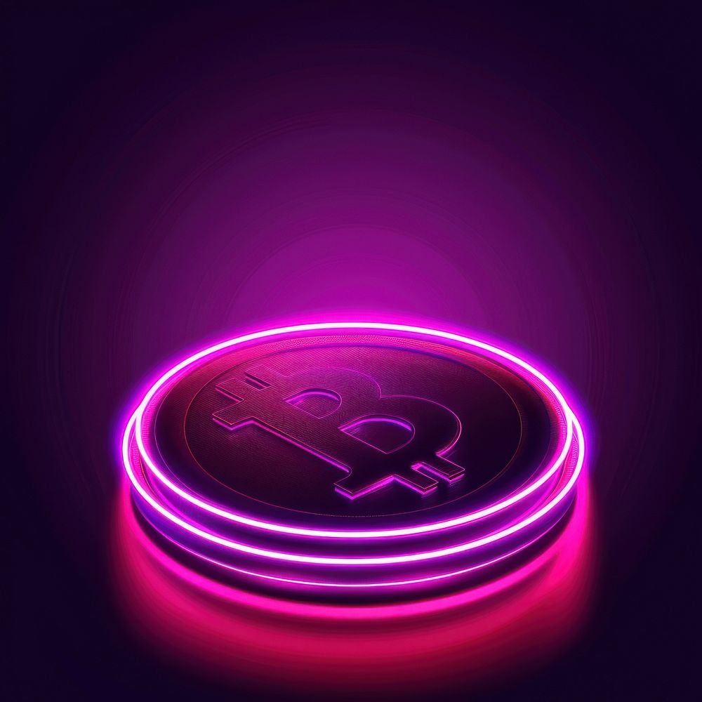 Line neon of coin icon purple light disk.