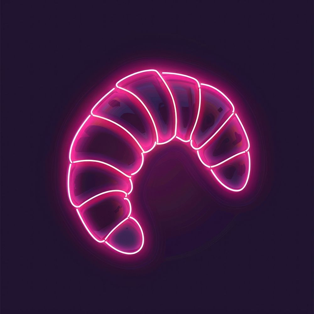 Line neon of croissant icon lighting purple disk.
