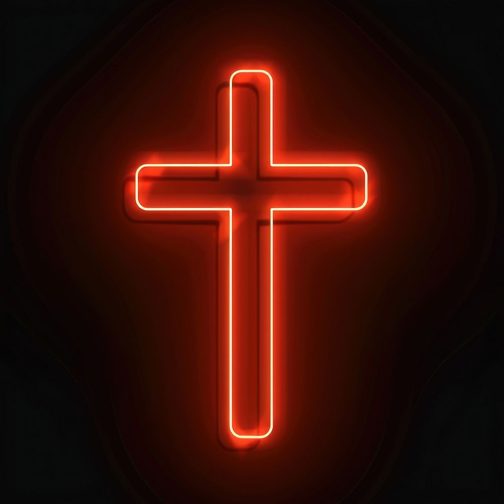 Line neon of cross icon symbol light.