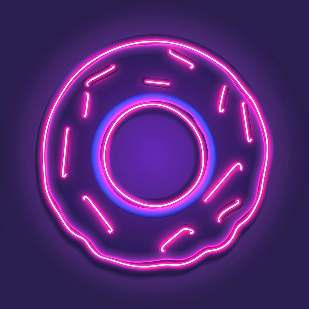 Line neon of donut icon purple light disk.