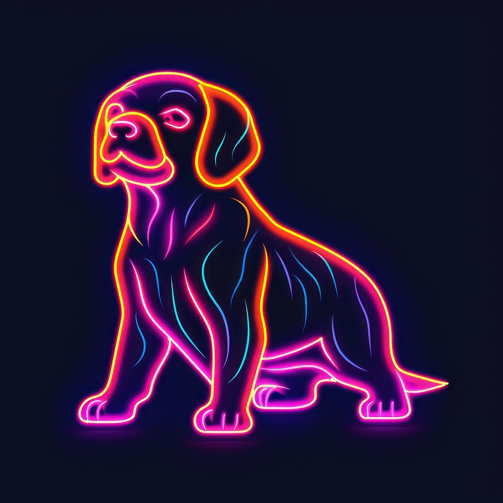 Line neon of dog icon bonfire purple light.